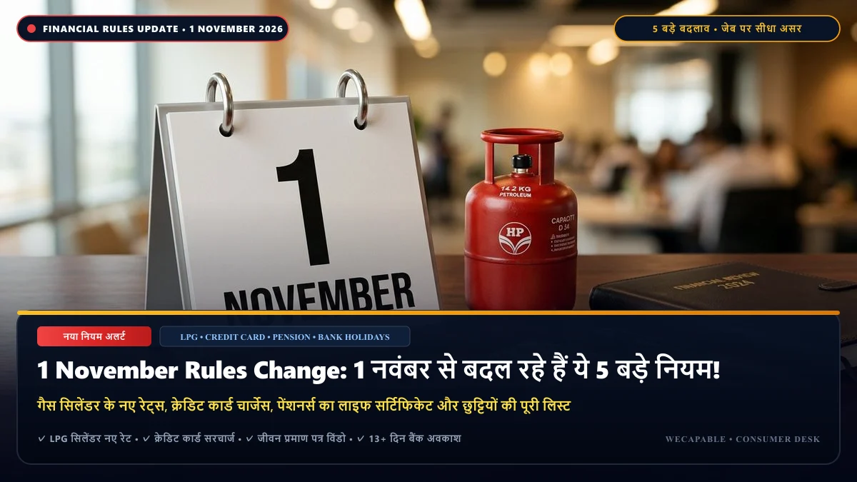 1 November Rules Change: 1 नवंबर से बदल रहे हैं ये 5 बड़े नियम! गैस सिलेंडर, क्रेडिट कार्ड से लेकर पेंशन तक सीधा असर